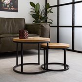 Dimehouse Industriële Bijzettafel Bowie - Ø53 cm - Set van 2 - Mangohout
