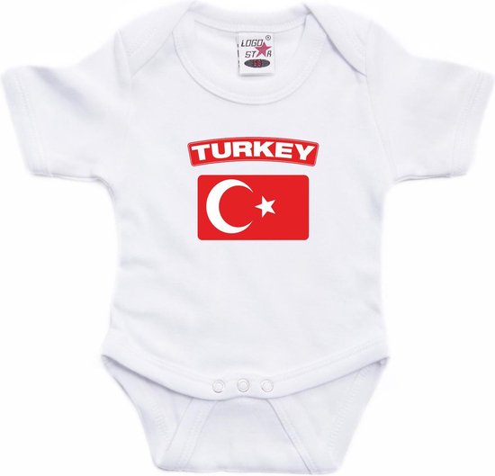 Turkey baby rompertje - met vlag - wit - jongens en meisjes - Kraamcadeau - Babykleding - Turkije landen romper 56