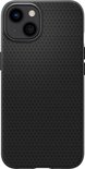 Achterkant van zwart Spigen Liquid Air iPhone 13 hoesje met driehoekig patroon.