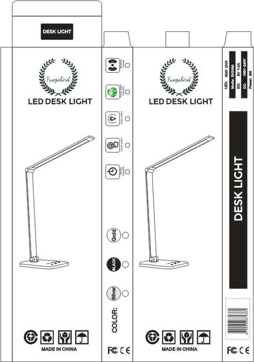 Fuegobird EK009 LED Bureaulamp met Qi Draadloos Opladen en Dimmer thumbnail 6