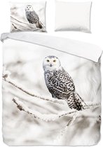 Good Morning Snowy Owl - Flanel - Dekbedovertrek - Tweepersoons - 200x200/220 cm - Wit