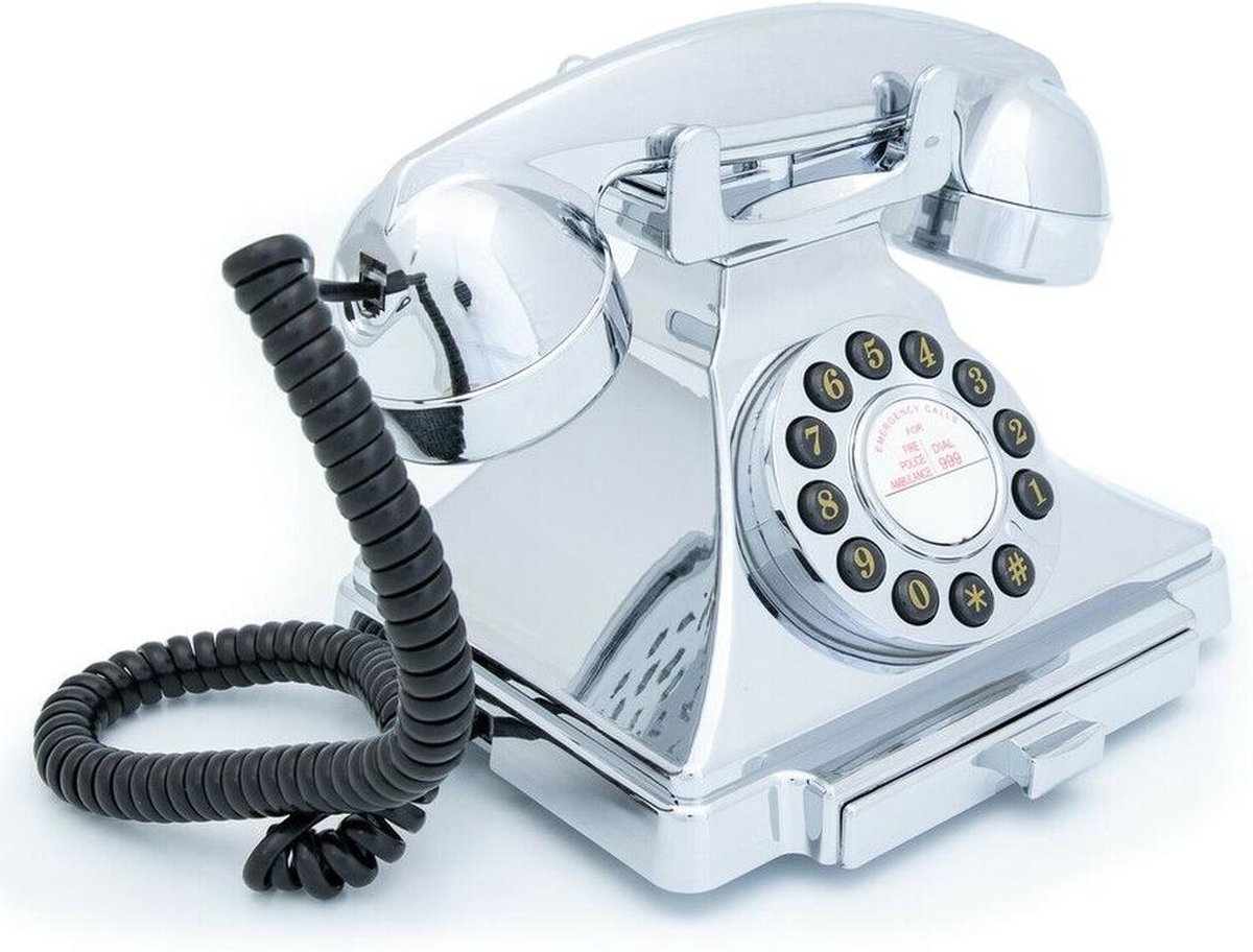 GPO 1929 Carrington retro klassieke telefoon in jaren ’20 design - met druktoetsen - notitieblok lade - chrome