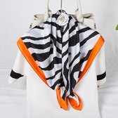 Stijlvolle Sjaal Zebra met Oranje rand | Hoofdband - Sjaaltje - Bandana - Tas | Elegant - Casual Klassiek - Zakelijk - Tijdloos | Chique om nek – arm of aan tas! | 70 x 70 | DH Collection