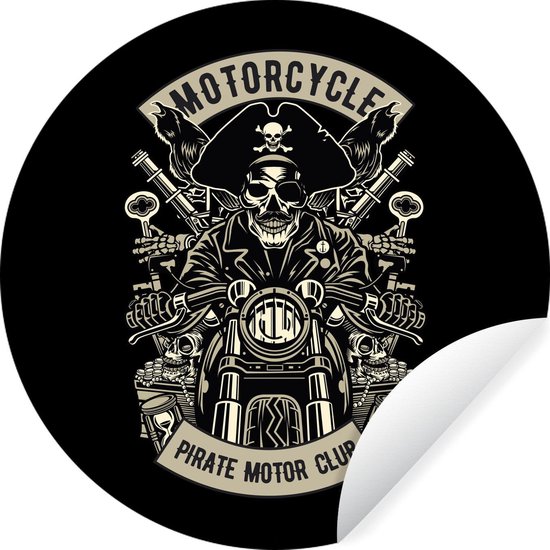 WallCircle - Stickers muraux - Cercle Papier Peint - Moteur - Squelette - Pirate - Vintage - 120x120 cm - Cercle Mural - Auto Adhésif - Sticker Papier Peint Rond XXL