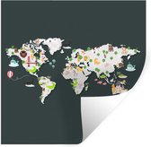 Muurstickers - Sticker Folie - Wereldkaart Kinderen - Illustraties - Kleuren - 100x100 cm - Plakfolie - Muurstickers Kinderkamer - Zelfklevend Behang XXL - Zelfklevend behangpapier - Stickerfolie