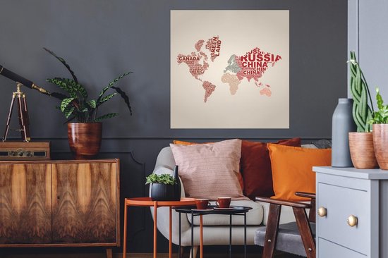 Muurstickers - Sticker Folie - Wereldkaart - Kleuren - Letters - 50x50 cm - Plakfolie - Muurstickers Kinderkamer - Zelfklevend Behang - Zelfklevend behangpapier - Stickerfolie