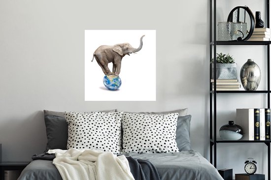 Stickers muraux - Éléphant - Globe - Wit - 80x80 cm - Film Adhésif