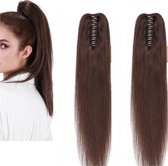 2x ponytail op klem hair extensions paardenstaart 50cm donker bruin