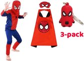 3-Pack | Spiderman Speelgoed | Spiderman Verkleedpak |Rood|maat 98/116| Spiderman Cape + Masker |Verkleedkleren Jongen / meisje|Hanger