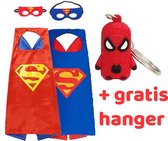 3-Pack |Superman verkleedpak|Cape + Masker|Spiderman Hanger|Verkleedkleding Jongens Meisjes | Blauw | Rood