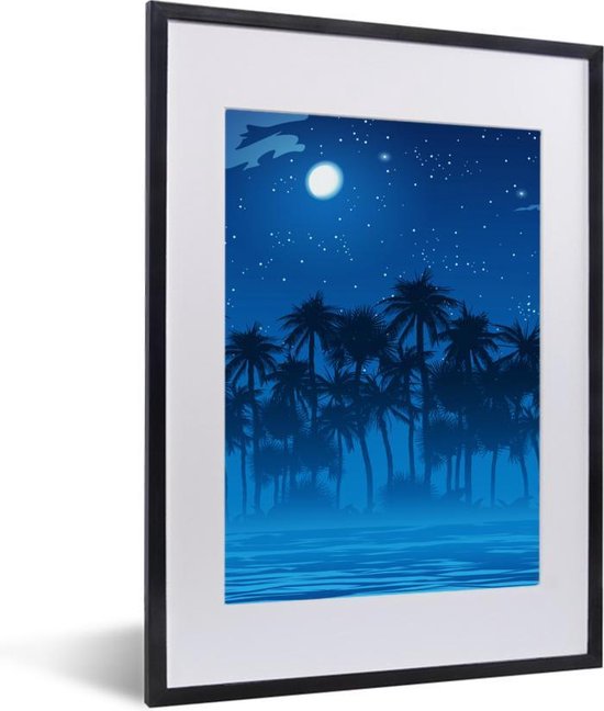 Cadre photo avec affiche - Ciel étoilé - Palmier - Mer - 30x40 cm - Cadre pour affiche