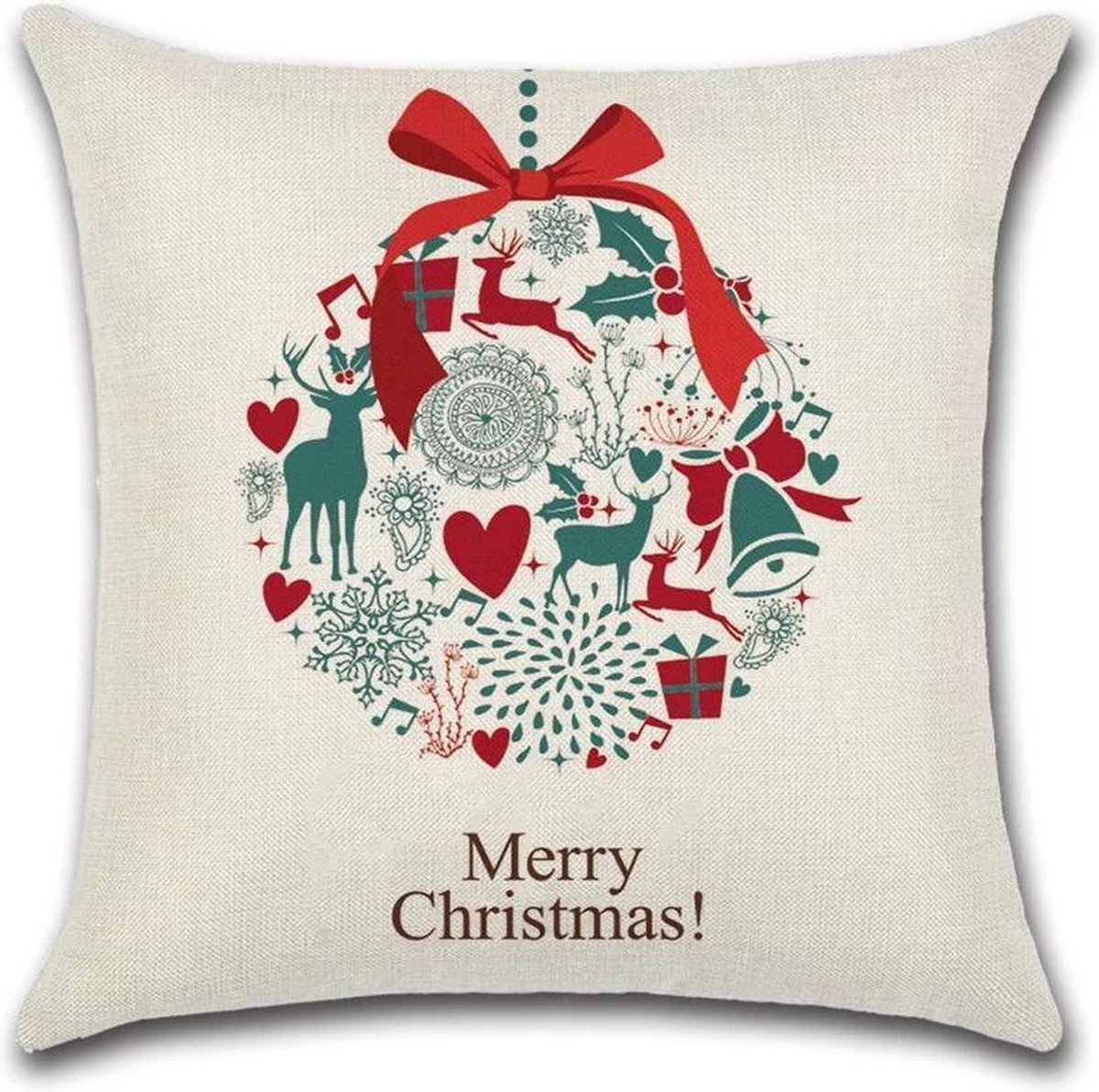 By Javy Kussenhoes Kerst - Kerstklok - Kussenhoes - Kerst - 45x45 cm - Sierkussen - Polyester Crème