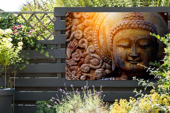 Tuinposter - Tuindoek - Tuinposters buiten - Boeddha - Steen - Gezicht