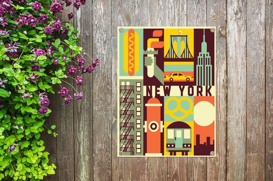 Tableau jardin New York - Pont - Hot dog - 60x80 cm - Affiche jardin - Toile jardin - Affiche extérieur