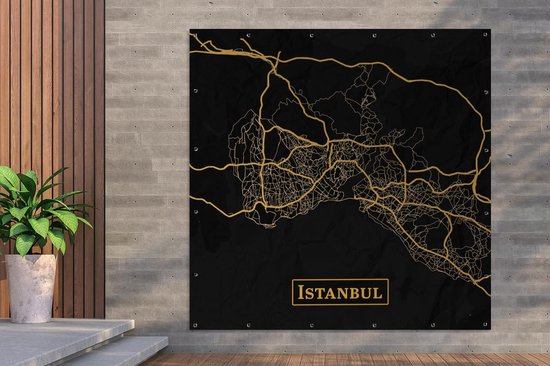 Poster Jardin Map - Istanbul - Or - Zwart - 200x200 cm - Toile jardin - Poster extérieur