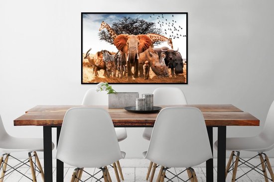 Affiche avec cadre Animaux - Girafe - Éléphant - 90x60 cm