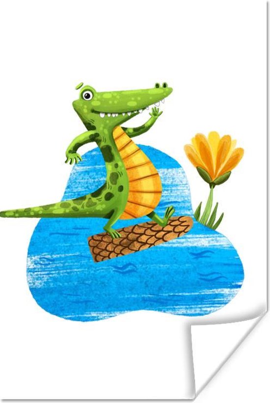 Poster Krokodil - Bloem - Jungle