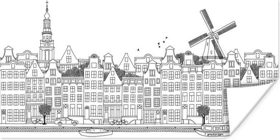 Affiche Skyline - Amsterdam - Zwart - Wit - 80x40 cm
