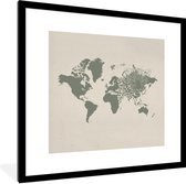 Fotolijst incl. Poster - Wereldkaart - Grijs - Panter - 40x40 cm - Posterlijst