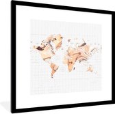 Fotolijst incl. Poster - Wereldkaart - Oranje - Bruin - 40x40 cm - Posterlijst