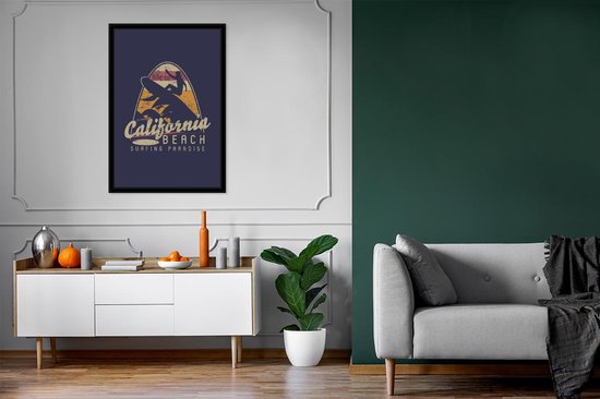 Affiche avec cadre Vintage - Surf - Planche de surf - 60x90 cm