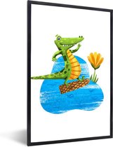Fotolijst incl. Poster - Krokodil - Bloem - Jungle - 60x90 cm - Posterlijst