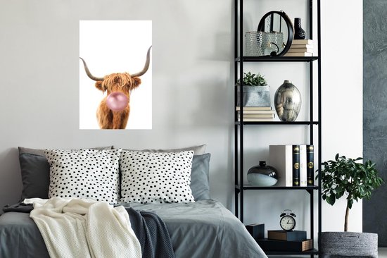 Affiche Highlander écossais - Chewing-gum - Rose - Enfant - Filles - Garçons - 60x90 cm - Poster Chambre enfant