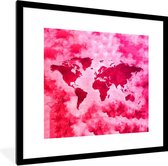 Fotolijst incl. Poster - Wereldkaart - Kleuren - Roze - 40x40 cm - Posterlijst