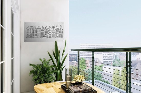 Poster jardin Maison - Amsterdam - Zwart - Wit - 60x30 cm - Toile jardin - Poster extérieur