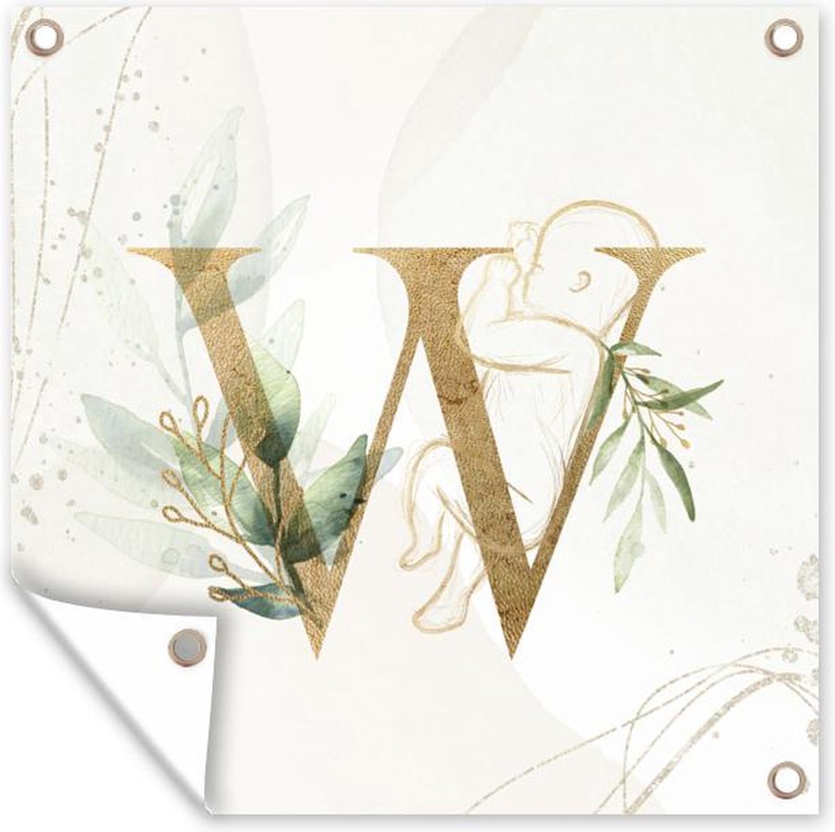 Tuindoek Letters - W - Baby - Waterverf - 100x100 cm