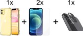 iPhone 13 Mini hoesje shock proof case transparant - 2x iPhone 13 Mini Screen Protector Full Cover + 1x Camera Lens Screenprotector
