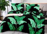 Dekbedovertrek Zwart met groene bladeren 140x200 2 delig