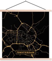 Posterhanger avec affiche - Affiche scolaire - Carte - Amsterdam - Luxe - Or - Zwart - 120x120 cm - Lattes vierges