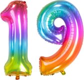 De Ballonnenkoning - Folieballon Cijfer 19 Yummy Gummy Rainbow - 86 cm