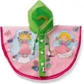 poppenkleding regencape roze/groen 35-45 cm