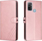 Voor OPPO A53/A53s Stikstijl 2-Kleur Koe Textuur Horizontale Flip PU Lederen Case met Houder & Kaartsleuf & Lanyard (Rose Goud)