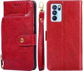 Voor OPPO Reno6 Pro 5G Rits Tas PU + TPU Horizontale Flip Lederen Case met Houder & Kaartsleuf & Portemonnee & Lanyard (Rood)