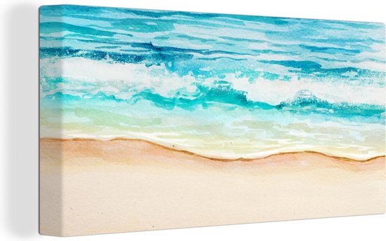 Canvas Schilderij Strand - Golf - Zee - 80x40 cm - Wanddecoratie