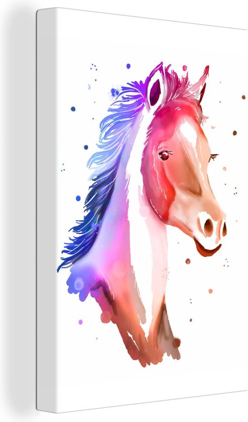 Canvas Schilderij Paard - Roze - Blauw - Meisjes - Kinderen - Meiden - 40x60 cm - Wanddecoratie