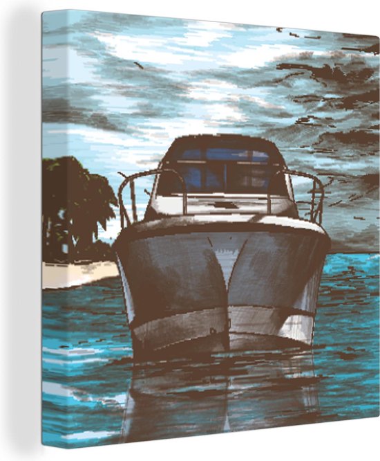 Canvas Schilderij Boot - Zee - Kleuren - 90x90 cm - Wanddecoratie