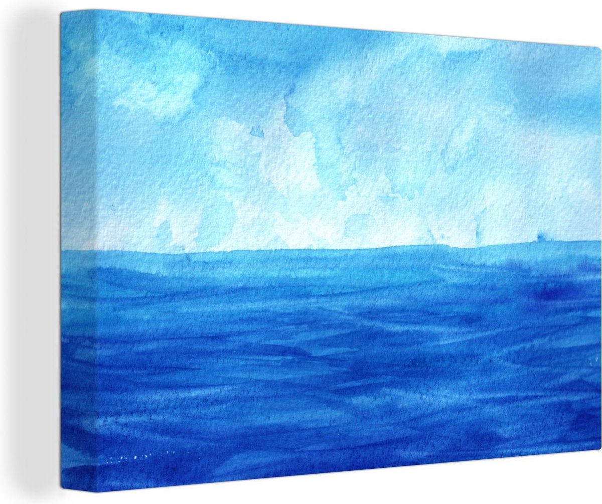 Canvas Schilderij Zee - Waterverf - Lucht - 30x20 cm - Wanddecoratie