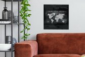 Canvas Wereldkaart - 50x50 - Wanddecoratie Wereldkaart - Krijtbord - Kompas