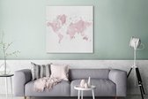 Canvas Wereldkaart - 90x90 - Wanddecoratie Wereldkaart - Roze - Marmer