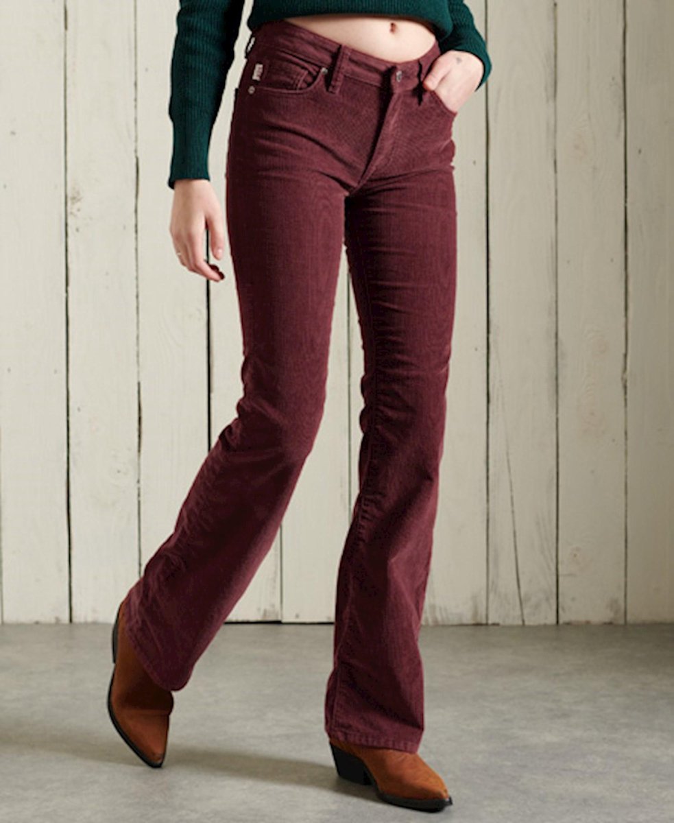 Superdry Slimfit corduroy jeans met middelhoge taille en wijduitlopende pijpen Dames Broeken Bruin