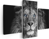 Artaza Canvas Schilderij Drieluik Leeuw Met Blauwe Ogen - Zwart Wit - 90x60 - Foto Op Canvas - Canvas Print
