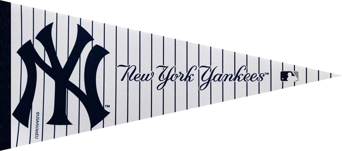 USArticlesEU - Honkbal - MLB - Vaantje - Sportvaantje - New York Yankees - Baseball - Pennant - Wit/Donkerblauw gestreept - 31 x 72 cm