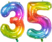 De Ballonnenkoning - Folieballon Cijfer 35 Yummy Gummy Rainbow - 86 cm
