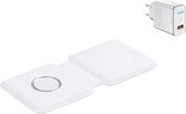 DrPhone iOM2 - 15W Opvouwbare Lader - Magnetische Draadloze Oplader - Opladen met iOS Magnetische Ring / iOS iPhone 12/13 & iOS Smartwatch 38/40/41/42/44/45mm - Wit