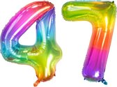 De Ballonnenkoning - Folieballon Cijfer 47 Yummy Gummy Rainbow - 86 cm