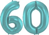 Folieballon Cijfer 60 Aqua Metallic Mat - 86 cm